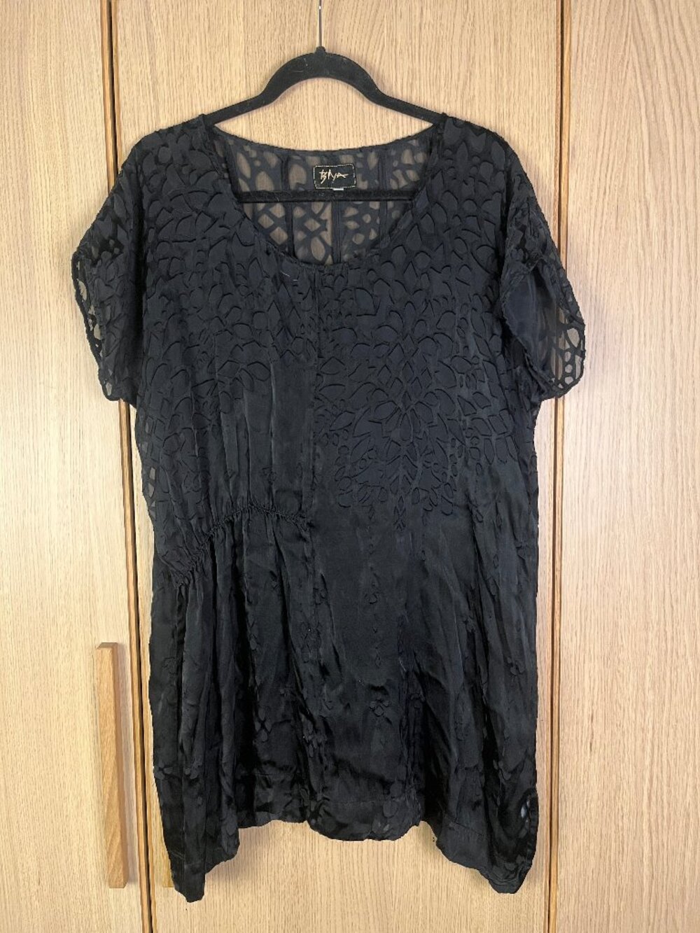 Biya by Johnny Was Black Silk Devoré Cutout Dress, Size S - Boho Statement Dress